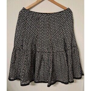 Women's Eyelet Midi Skirt Size 8 Black and White Classic Festive Party Cocktail